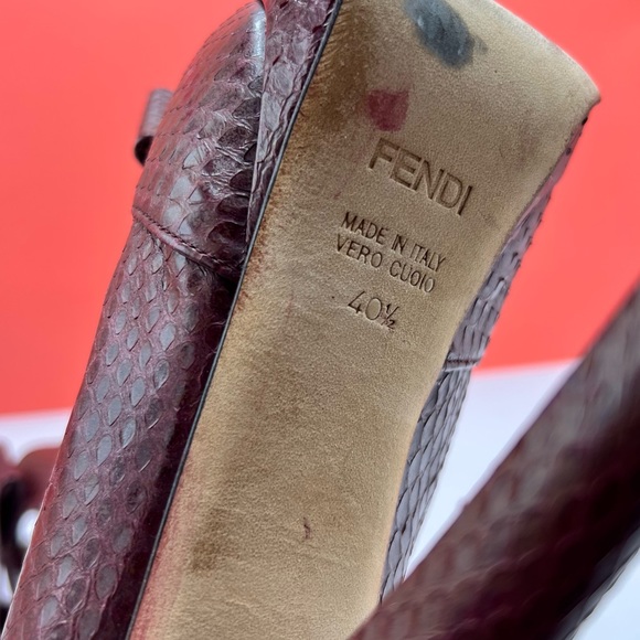 FENDI Brick Red Snakeskin Embossed Leather Ultra High Heels - Picture 11 of 11